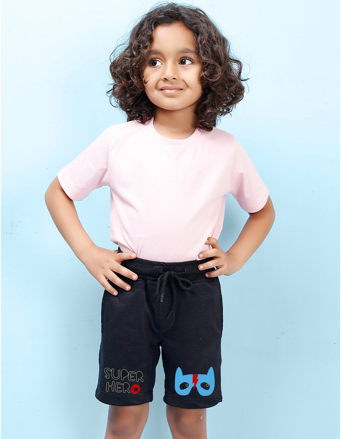 Nusyl Boys Black Super Hero Text Printed Shorts