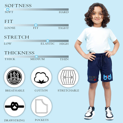 Nusyl Boys Navy Blue Super Hero Text Printed Shorts