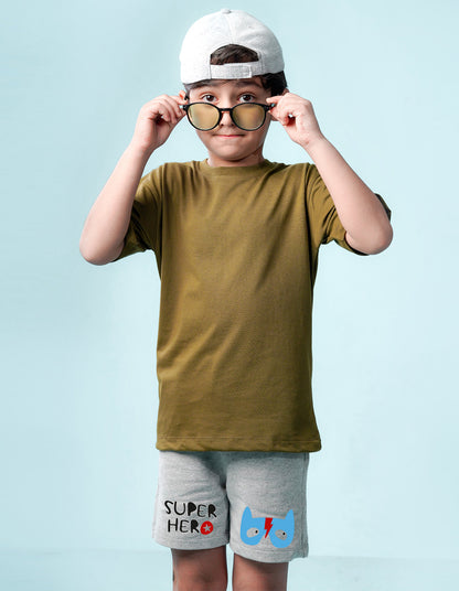 Nusyl Boys Grey Super Hero Text Printed Shorts