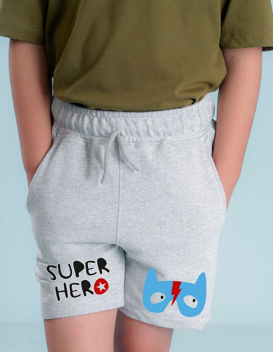 Nusyl Boys Grey Super Hero Text Printed Shorts