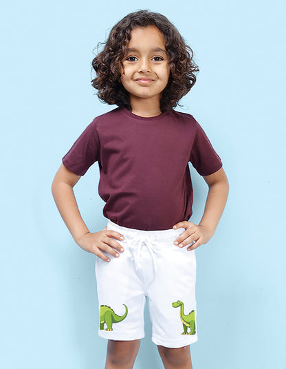 Nusyl Boys White Dinosaur Printed Shorts