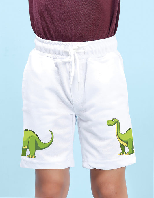 Nusyl Boys White Dinosaur Printed Shorts