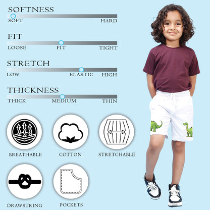 Nusyl Boys White Dinosaur Printed Shorts