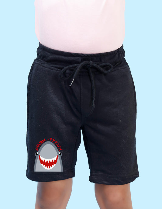 Nusyl Boys Black Shark Attack Text Printed Shorts