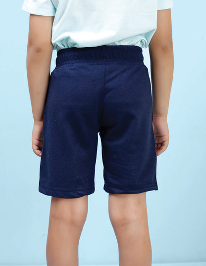 Nusyl Boys Navy Blue Shark Attack Text Printed Shorts