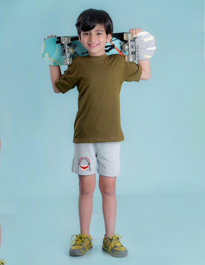 Nusyl Boys Grey Shark Attack Text Printed Shorts