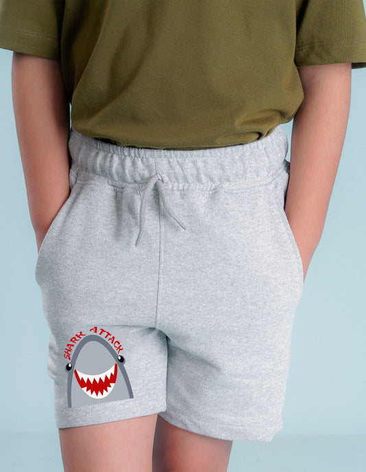 Nusyl Boys Grey Shark Attack Text Printed Shorts