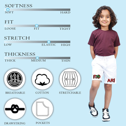 Nusyl Boys White Roar Text Printed Shorts