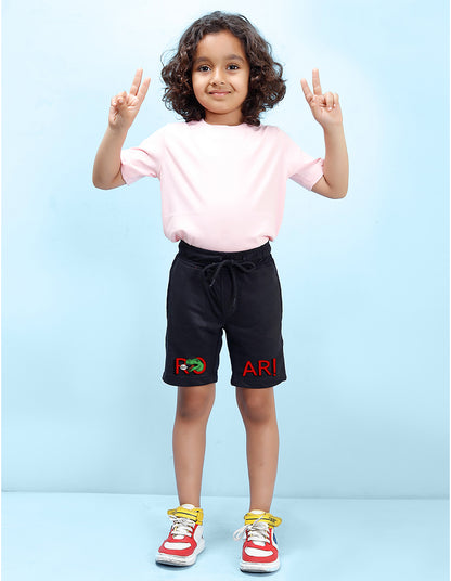Nusyl Boys Black Roar Text Printed Shorts