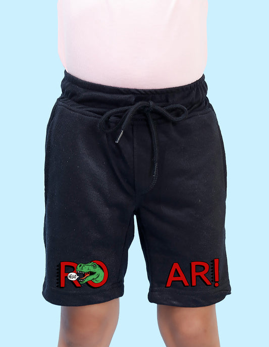 Nusyl Boys Black Roar Text Printed Shorts