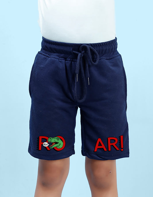 Nusyl Boys Navy Blue Roar Text Printed Shorts