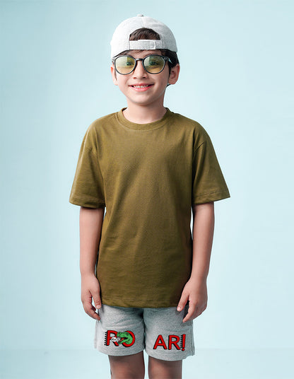 Nusyl Boys Grey Roar Text Printed Shorts