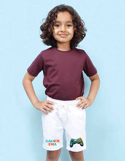 Nusyl Boys White Gamerrera Text Printed Shorts