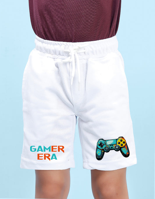 Nusyl Boys White Gamerrera Text Printed Shorts