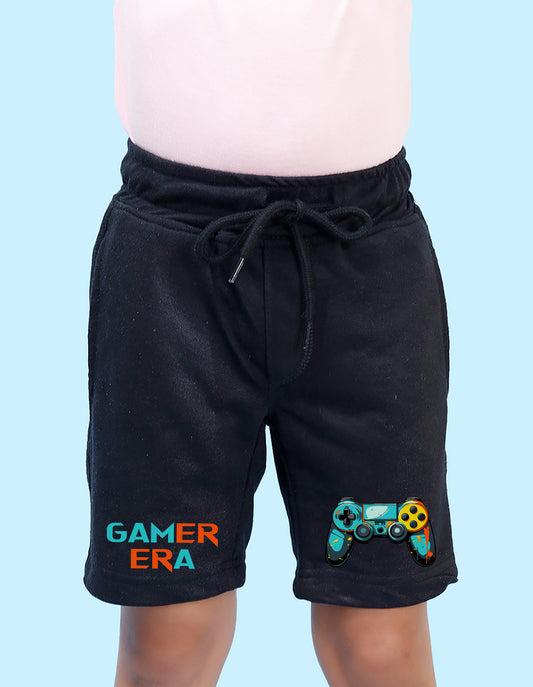 Nusyl Boys Black Gamerrera Text Printed Shorts