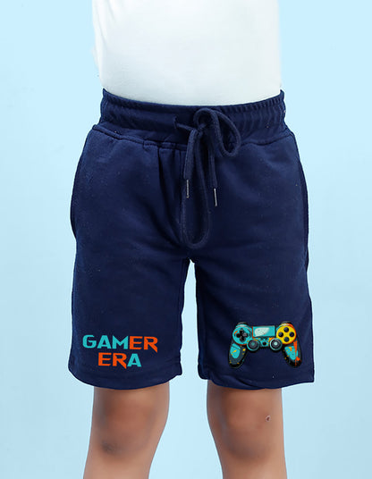 Nusyl Boys Navy Blue Gamerrera Text Printed Shorts