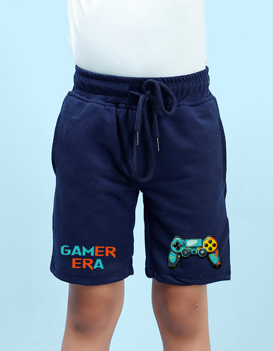 Nusyl Boys Navy Blue Gamerrera Text Printed Shorts