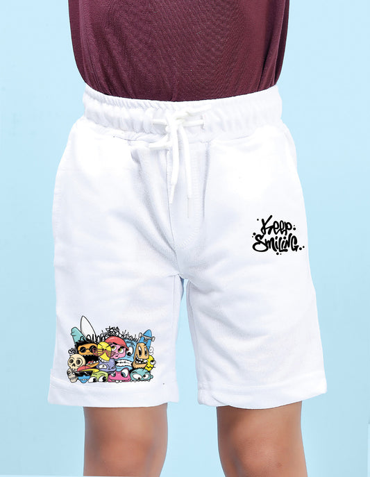 Nusyl Boys White Keep Smiling Text Printed Shorts