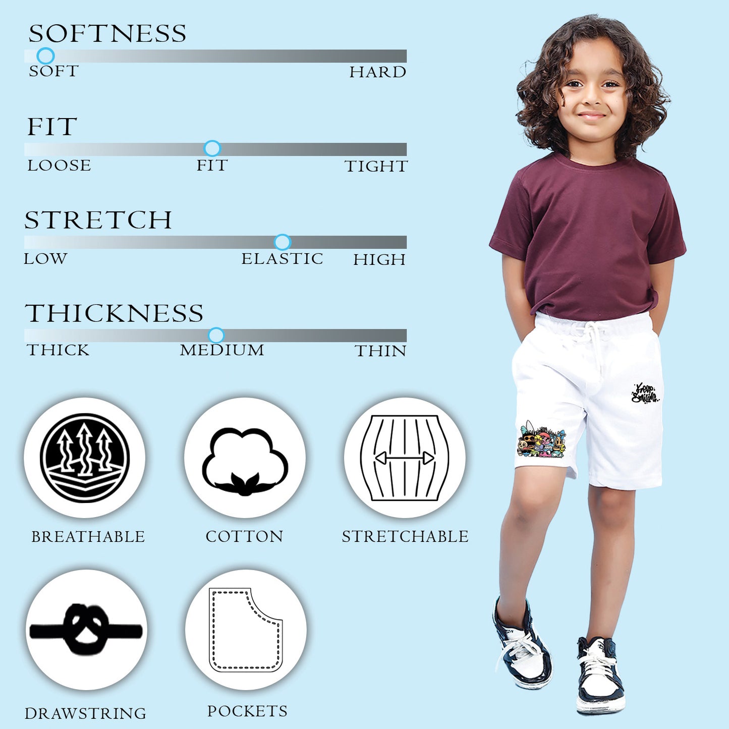 Nusyl Boys White Keep Smiling Text Printed Shorts
