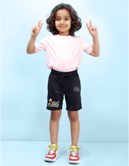 Nusyl Boys Black Keep Smiling Text Printed Shorts
