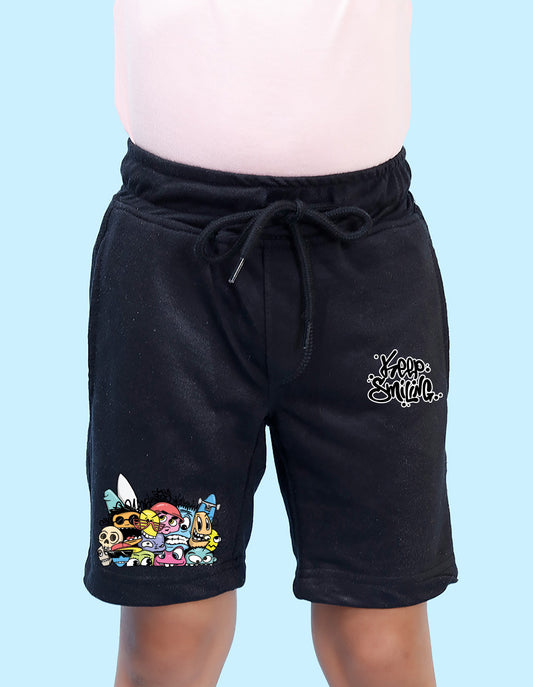 Nusyl Boys Black Keep Smiling Text Printed Shorts