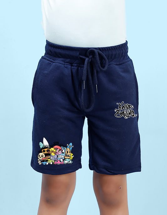 Nusyl Boys Navy Blue Keep Smiling Text Printed Shorts