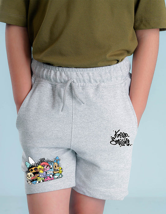Nusyl Boys Grey Keep Smiling Text Printed Shorts
