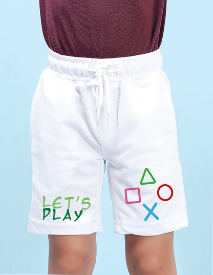 Nusyl Boys White Let's Play Text Printed Shorts