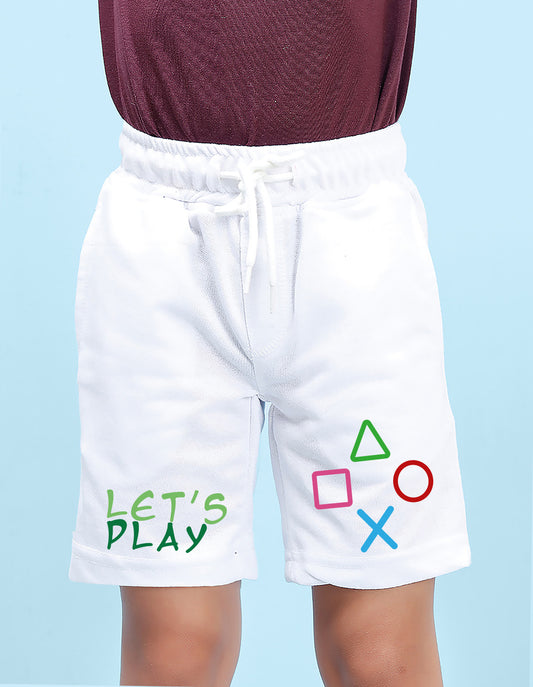 Nusyl Boys White Let's Play Text Printed Shorts