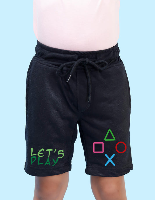 Nusyl Boys Black Let's Play Text Printed Shorts