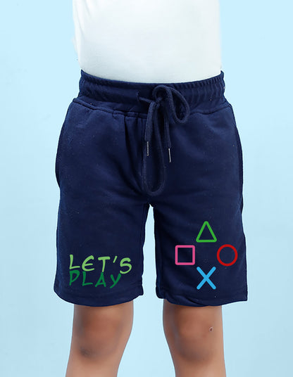 Nusyl Boys Navy Blue Let's Play Text Printed Shorts