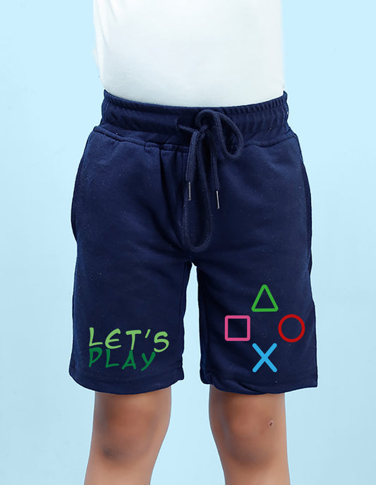 Nusyl Boys Navy Blue Let's Play Text Printed Shorts
