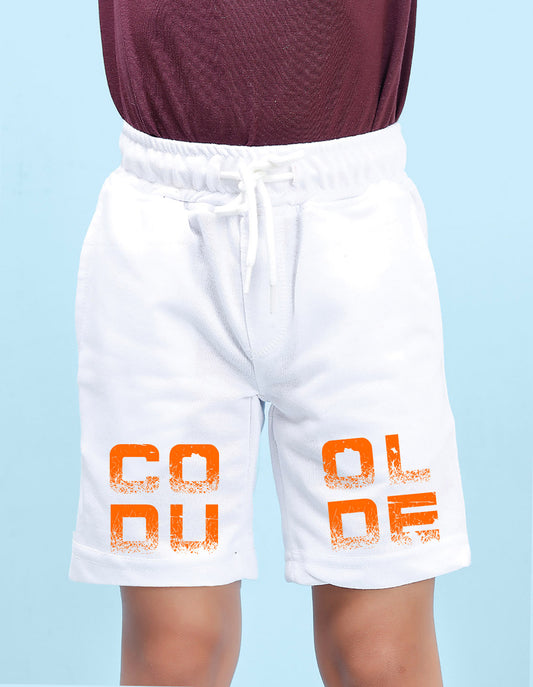 Nusyl Boys White Cool Dude Text Printed Shorts