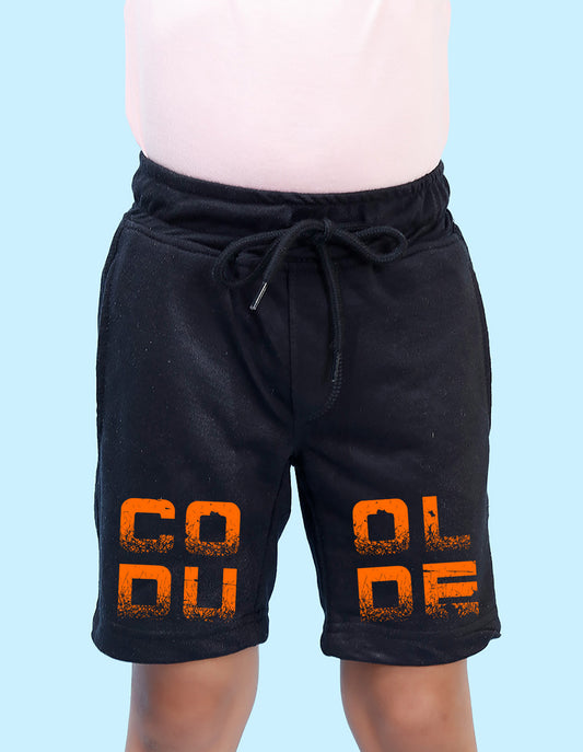 Nusyl Boys Black Cool Dude Text Printed Shorts