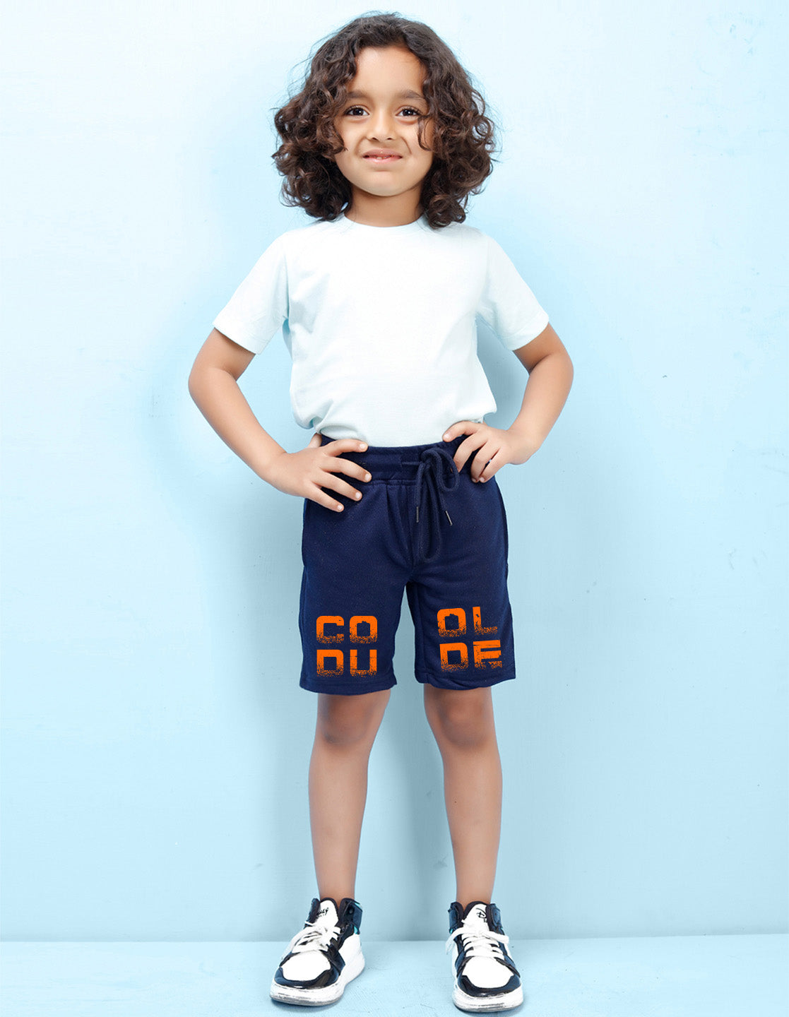 Nusyl Boys Navy Blue Cool Dude Text Printed Shorts