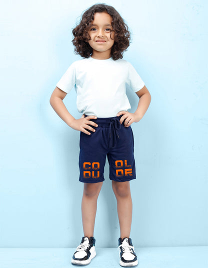 Nusyl Boys Navy Blue Cool Dude Text Printed Shorts