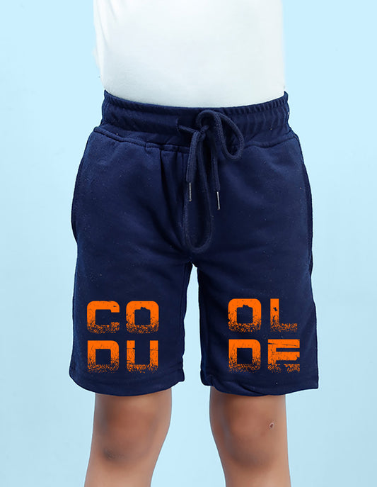 Nusyl Boys Navy Blue Cool Dude Text Printed Shorts
