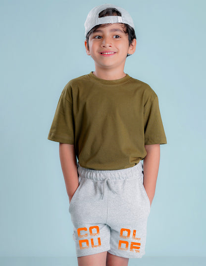 Nusyl Boys Grey Cool Dude Text Printed Shorts