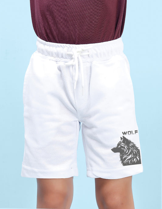 Nusyl Boys White Wolf Printed Shorts