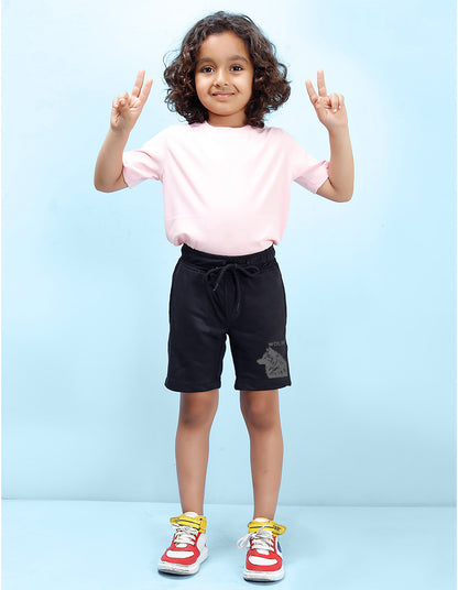 Nusyl Boys Black Wolf Printed Shorts