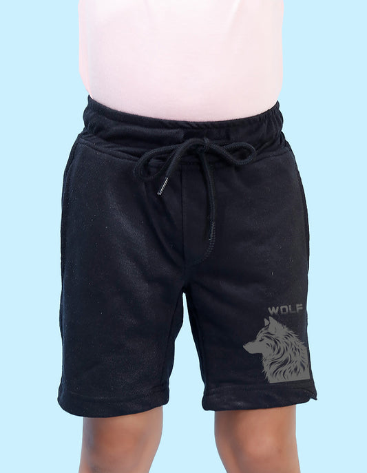 Nusyl Boys Black Wolf Printed Shorts