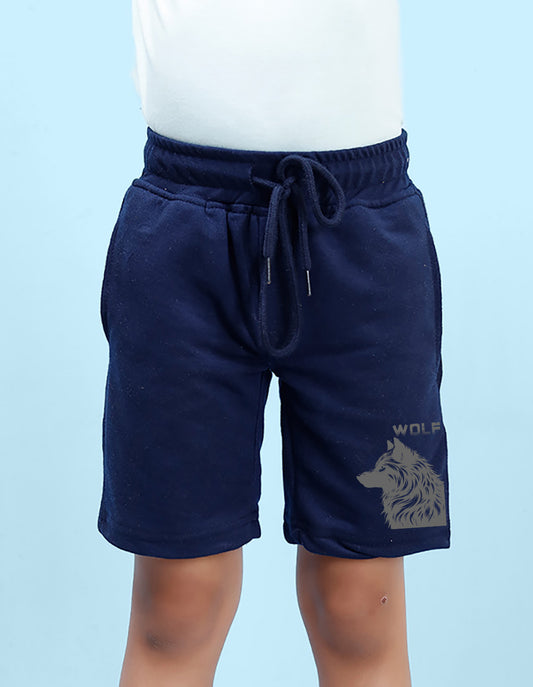 Nusyl Boys Navy Blue Wolf Printed Shorts