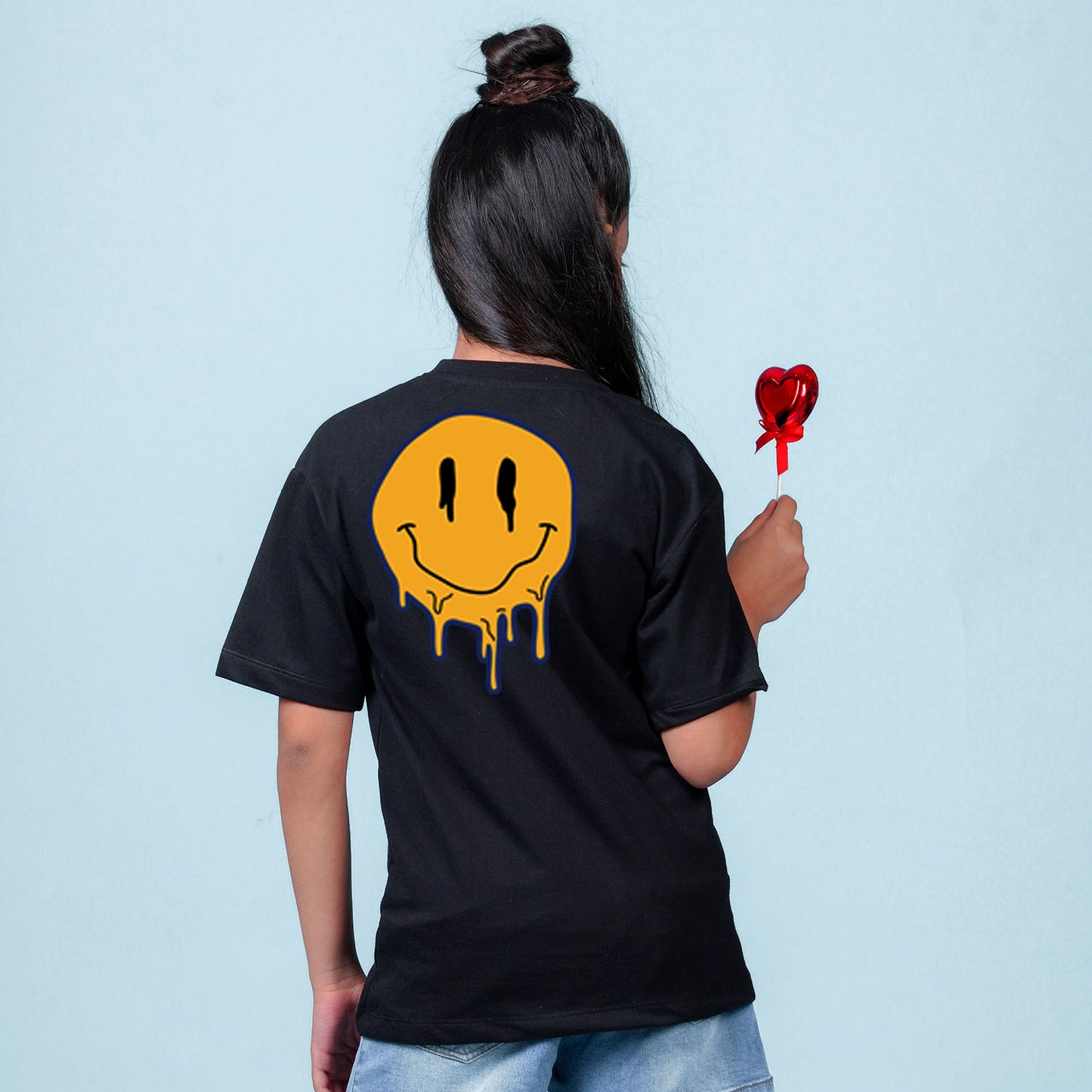 Nusyl Girls Black Printed Oversized T-shirt