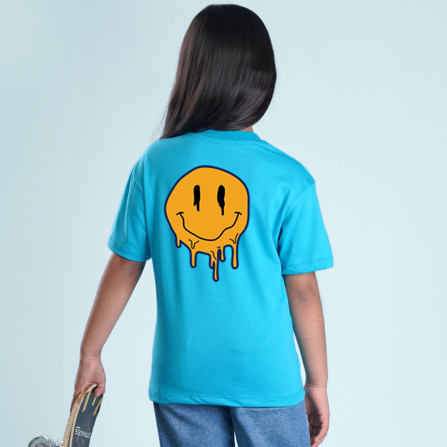 Nusyl Girls Sky Blue Printed Oversized T-shirt