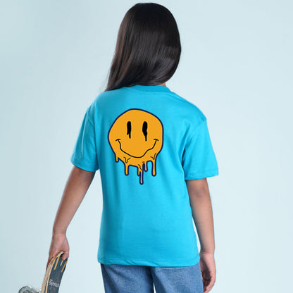 Nusyl Girls Sky Blue Printed Oversized T-shirt
