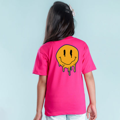 Nusyl Girls Hot Pink Printed Oversized T-shirt