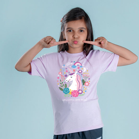 Nusyl Girls Lilac Printed Oversized T-shirt