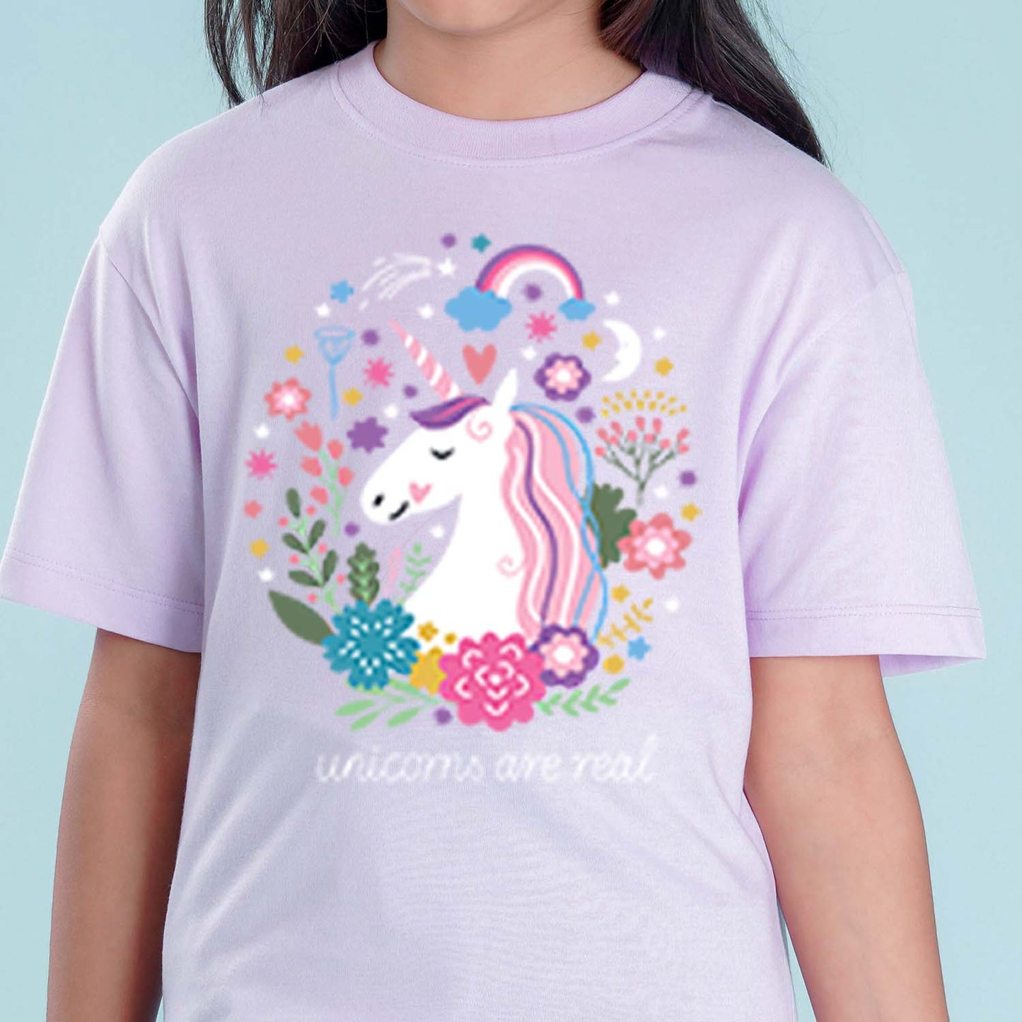 Nusyl Girls Lilac Printed Oversized T-shirt