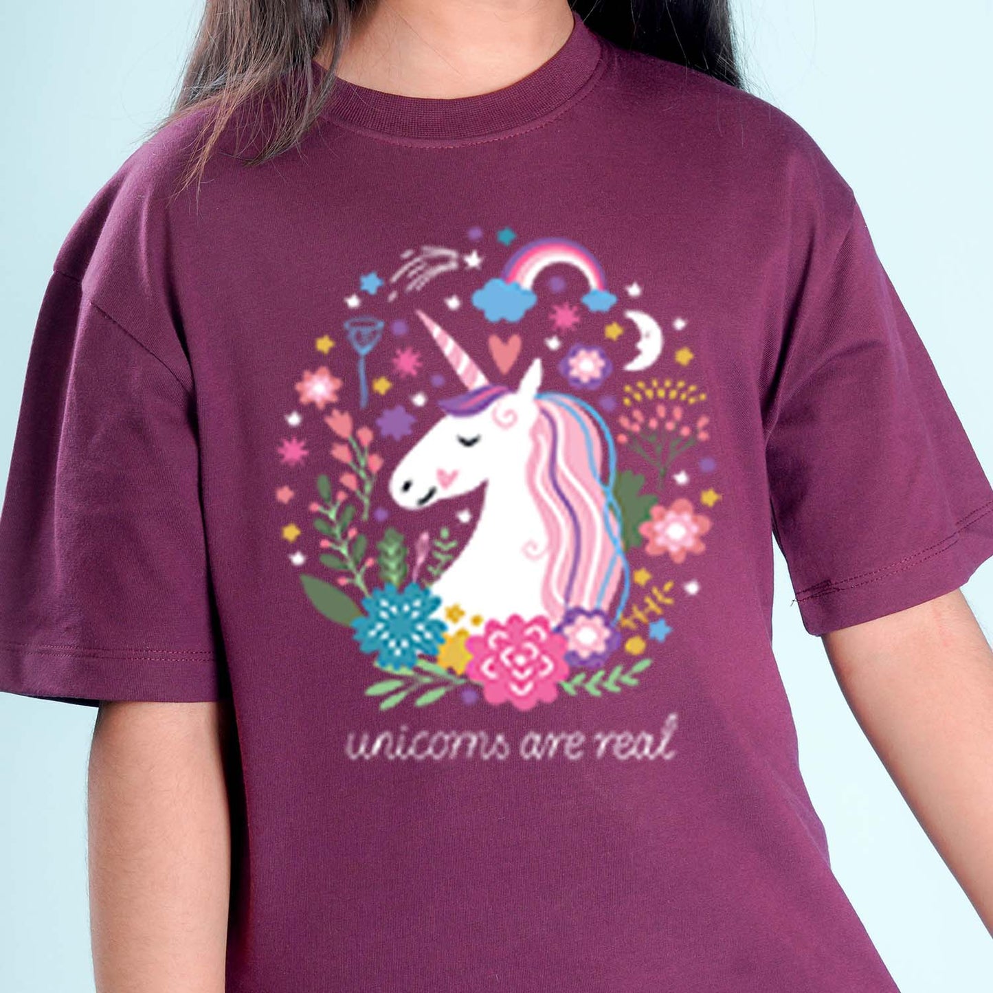 Nusyl Girls Wine Printed Oversized T-shirt