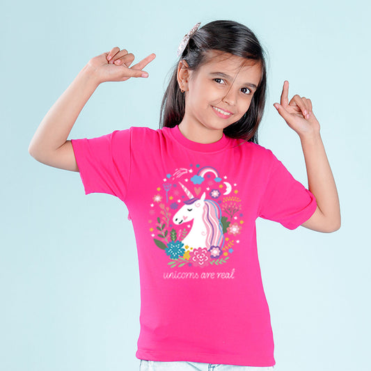 Nusyl Girls Hot Pink Printed Oversized T-shirt